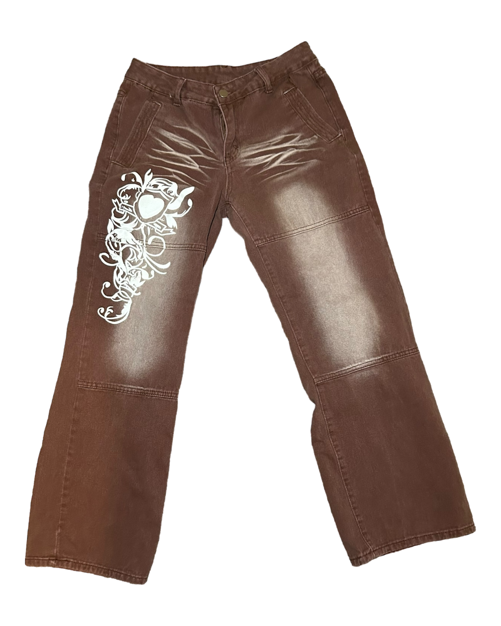 No Brand Brown Denim with White Stencilling