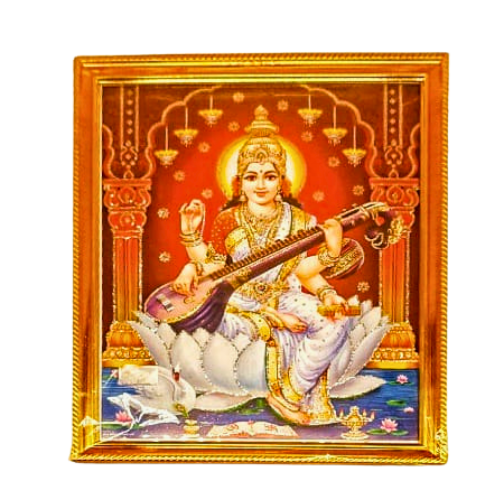 HINDU GOD PHOTO A4 SIZE with FRAME - SARASWATHI