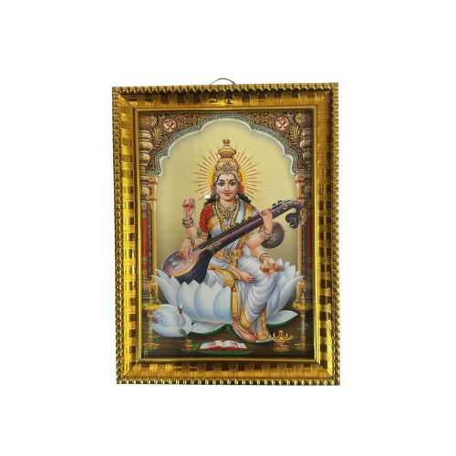 HINDU GOD PHOTO WITH FRAME (20cm x 15cm) - SARASWATHI