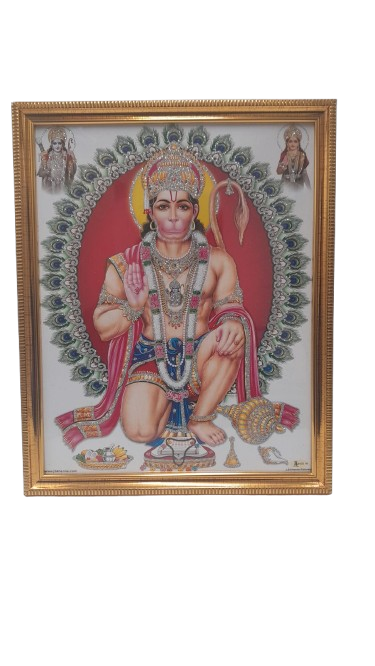 HINDU GOD PHOTO A4 SIZE with FRAME - HANUMAN (ANJANEYAR)